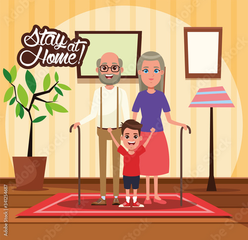 stay at home campaign with grandparents and grandson
