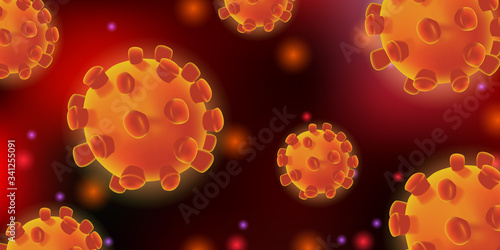 3D coronavirus red color. global virus pandemic. Covid-19 with abstract background. sars N-CoV 2019.