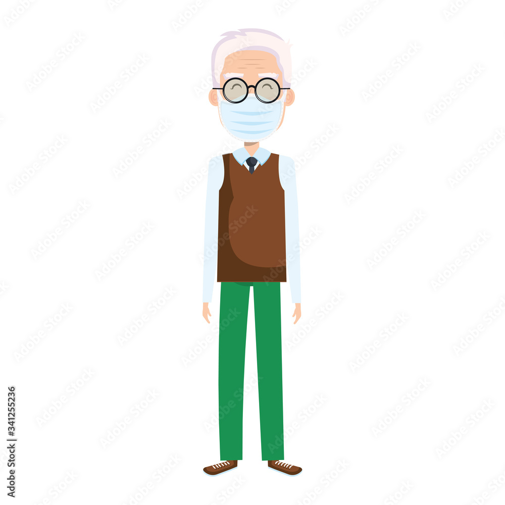 old man with face mask isolated icon vector illustration design