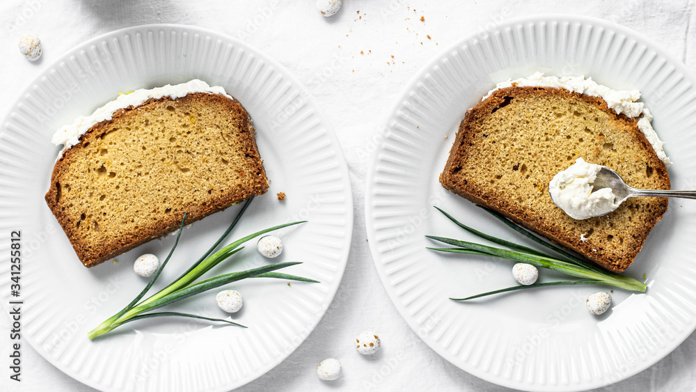 Slice of fresh baked homemade lemon cake Slice of fresh baked homemade lemon cake