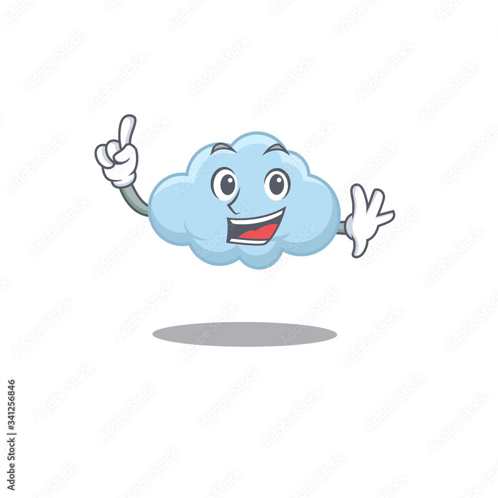 Obraz premium Blue cloud mascot character design with one finger gesture