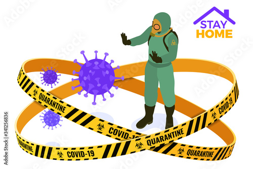 covid-19 quarantine stay home Doctor in protective coverall