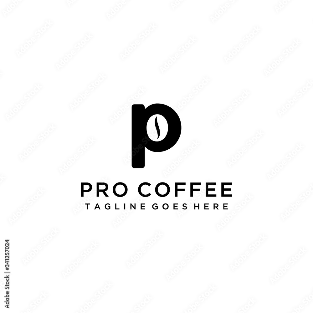 Creative modern sign P with coffee bean logo design Vector sign illustration template