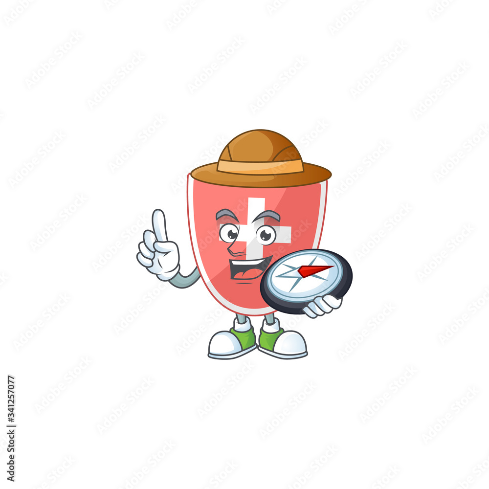 World explorer medical shield cartoon design style using compass World explorer medical shield cartoon design style using compass