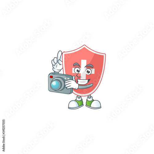 Medical shield photographer mascot design concept using an expensive camera © kongvector