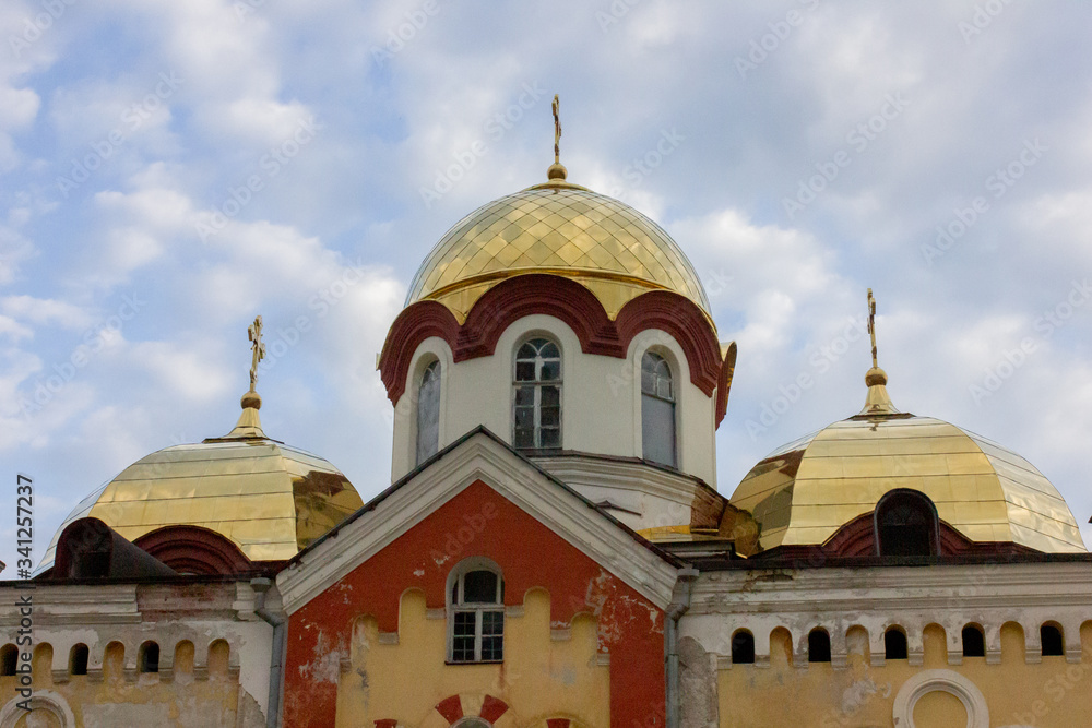 Abkhazia, New Athos. View of the monastery with golden domes