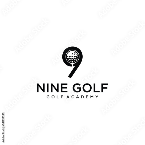 Creative modern number nine sign with a golf ball in the middle 