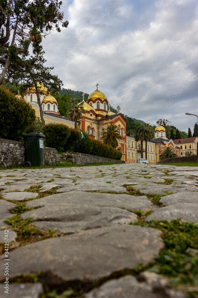 Abkhazia, New Athos. View of the monastery with golden domes