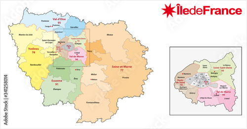 ile de france region administrative and political vector map