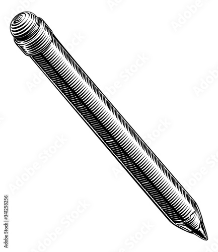 A pencil in a vintage retro engraved or etched woodcut print style