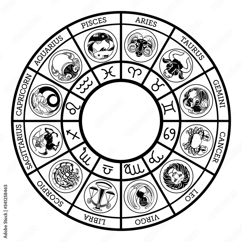 Zodiac astrology horoscope star signs symbols icon set
