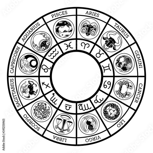 Zodiac astrology horoscope star signs symbols icon set