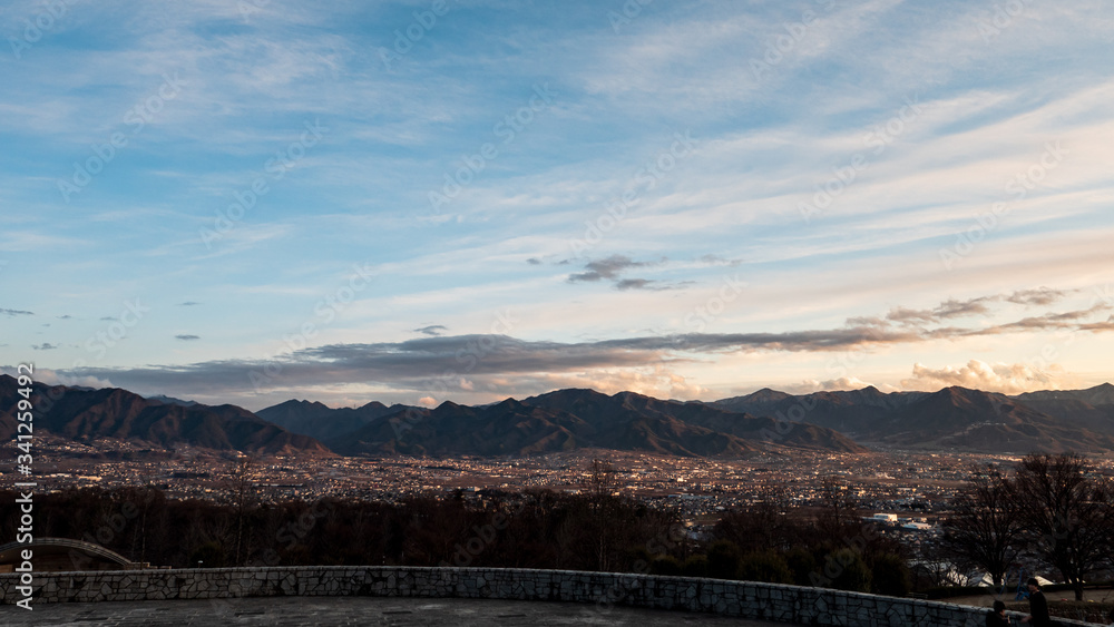 Panoramic views of Kofu city surrounded by mountains