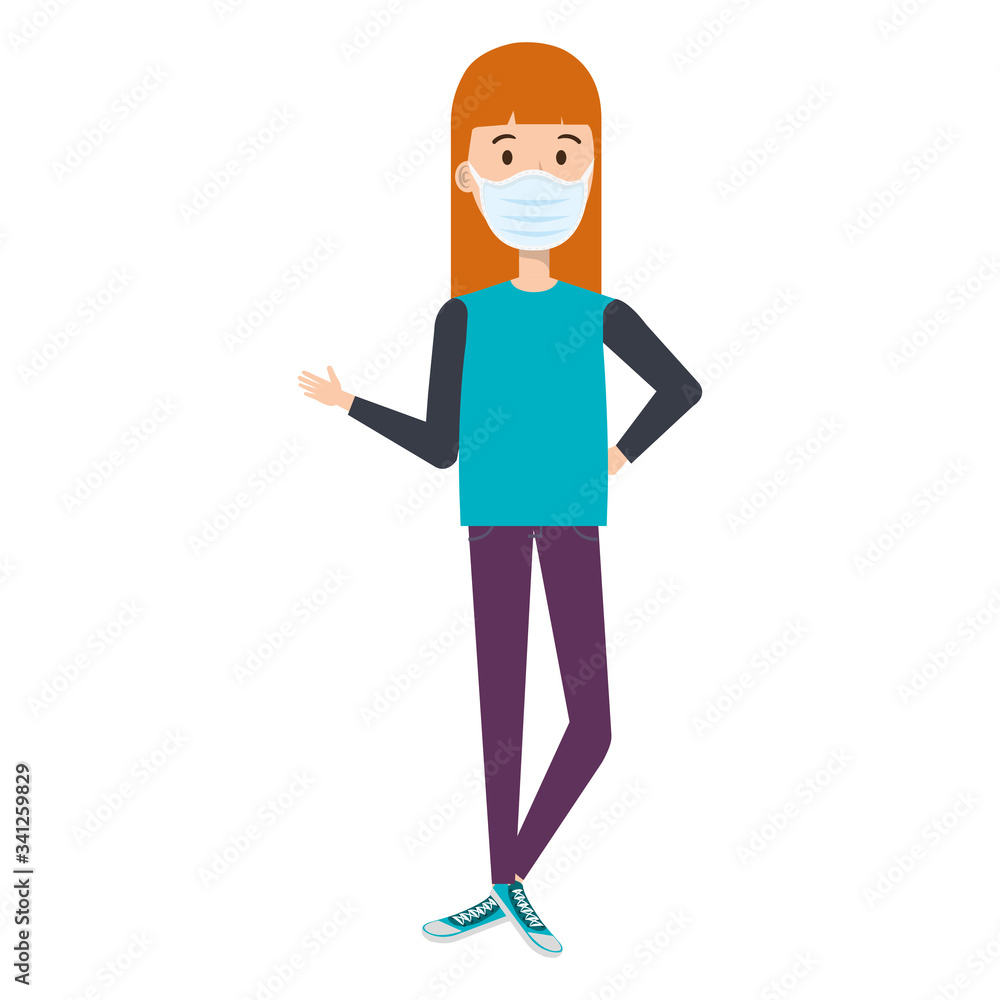 young woman with face mask isolated icon vector illustration design