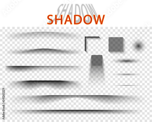 set of linear, square, and oval shadows. Vector images, overlay templates. Isolated background.