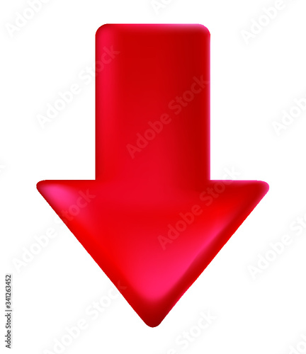 red arrow sign down symbol download button icon isolated on white background