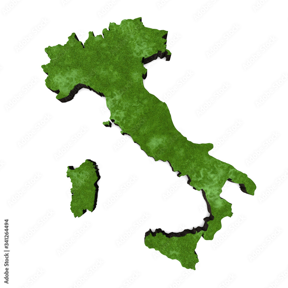 Map of Italy, europe with grass and soil. 3D rendering