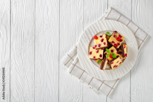 Raspberry Cheesecake Bars, top view, vegan recipe