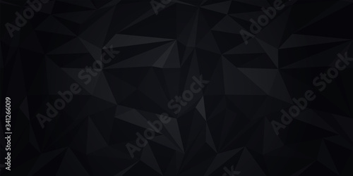 Abstract black background with chaotic triangles. Vector seamless pattern. Crystal effect