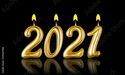 Burning candles number 2021. For decoration party, new year and celebrations. Realistic style isolated on white background. 3d. Stock - Vector illustration for your design and business.