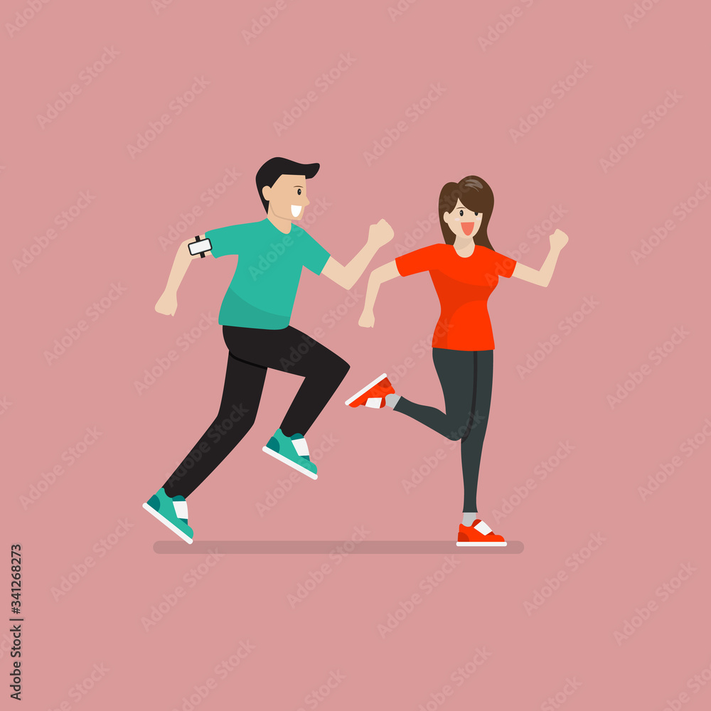 Man and woman running exercise
