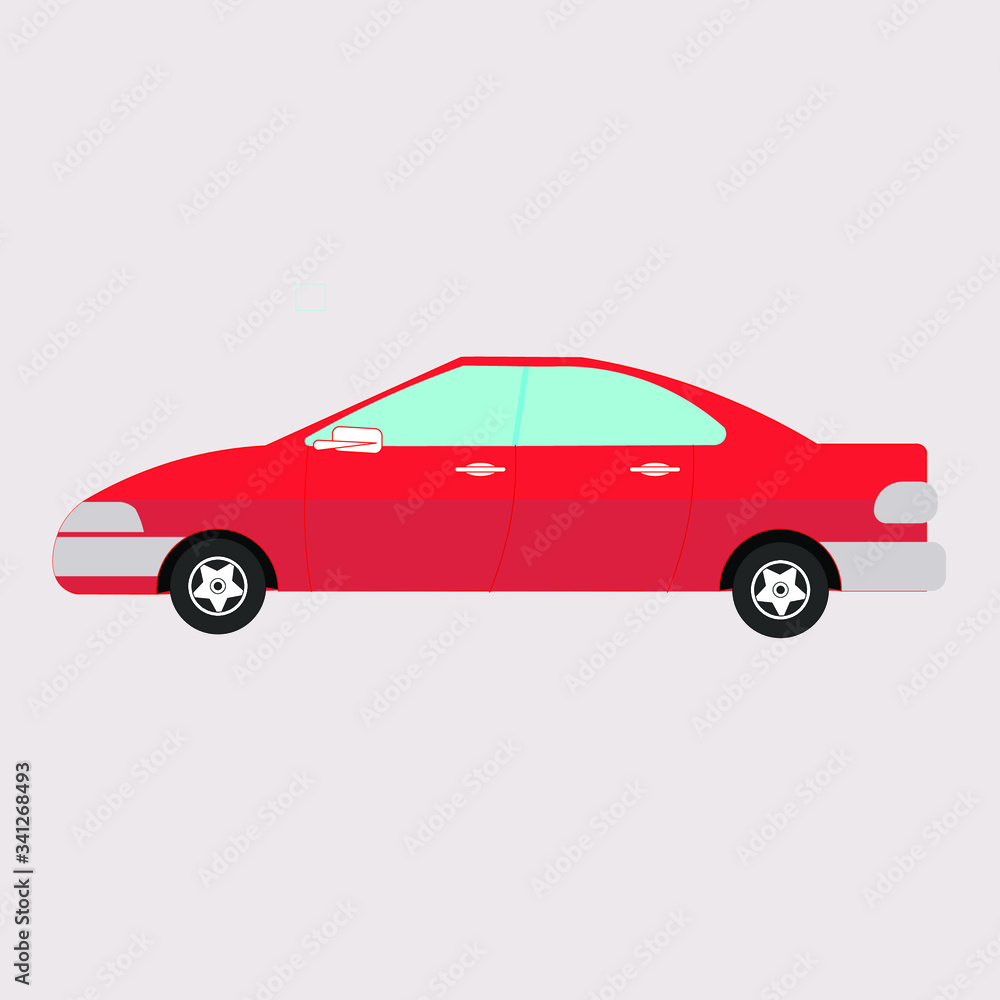 Red Car Side View. Car Flat Design Illusration. Car Icon