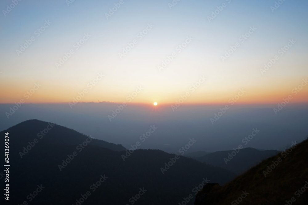 Landscape of Sunset sky with view of natural mountain range