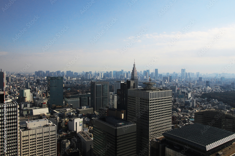 Scenery of skyscrapers in central Tokyo as seen from the Tokyo Metropolitan Government Observatory