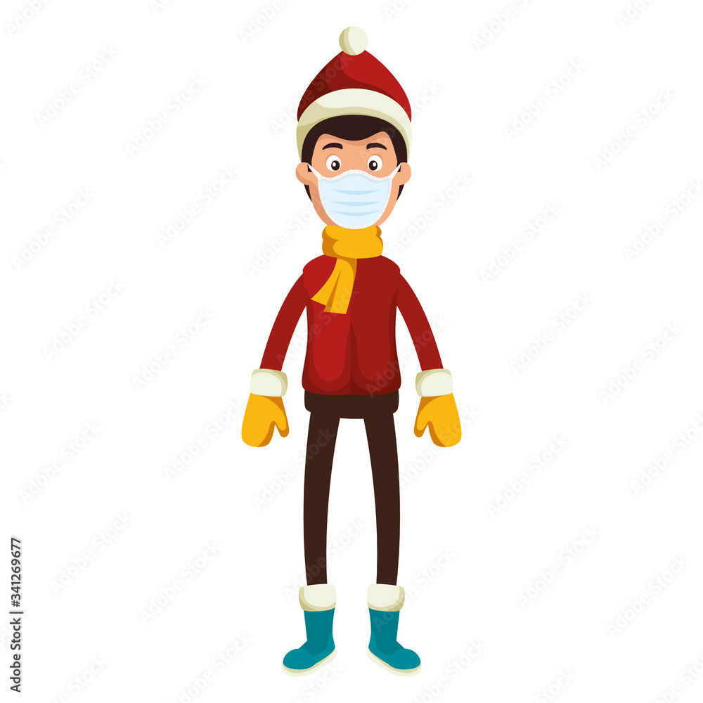 young man wearing winter clothes using face mask vector illustration design young man wearing winter clothes using face mask vector illustration design