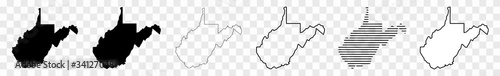 West Virginia Map Black | State Border | United States | US America | Transparent Isolated | Variations
