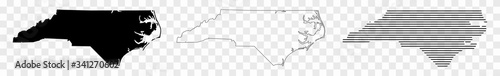 North Carolina Map Black | State Border | United States | US America | Transparent Isolated | Variations