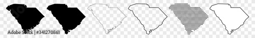 South Carolina Map Black | State Border | United States | US America | Transparent Isolated | Variations