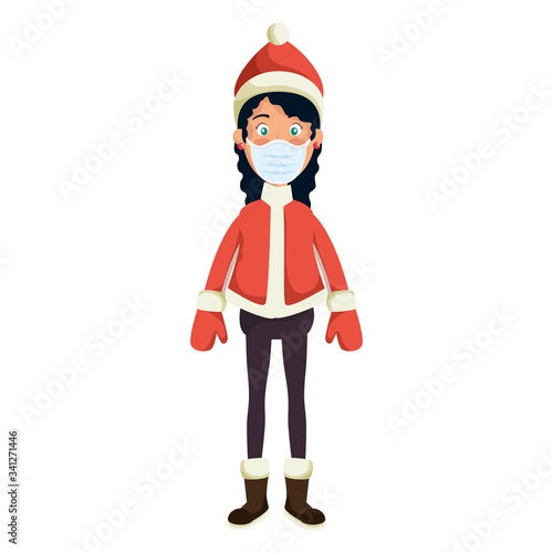 young woman wearing winter clothes using face mask vector illustration design