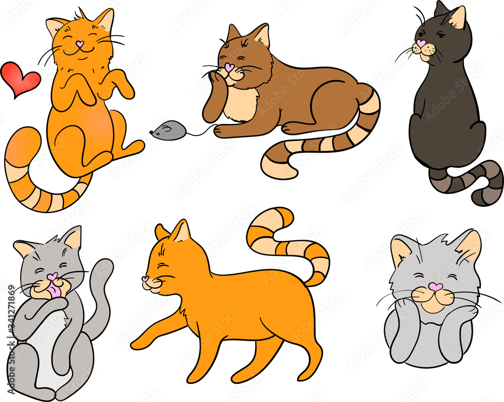 Fototapeta vector illustration, cute cats in cartoon style
