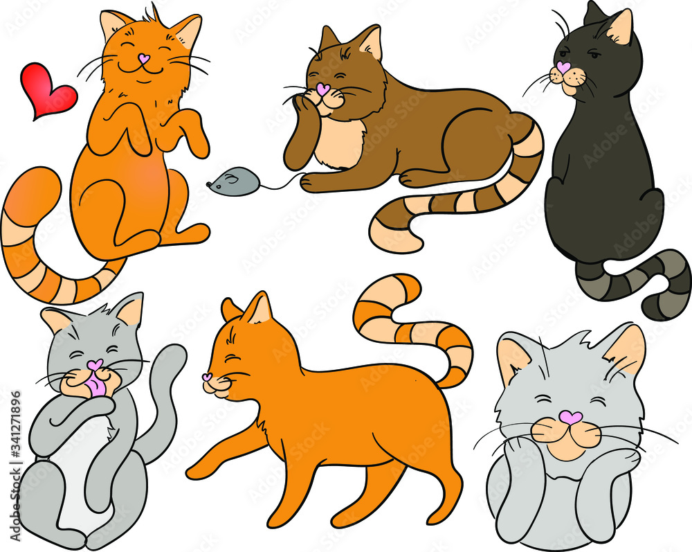 vector illustration, cute cats in cartoon style