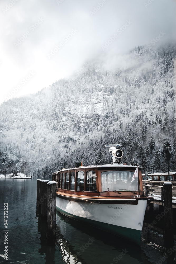 boat on the river in winter
