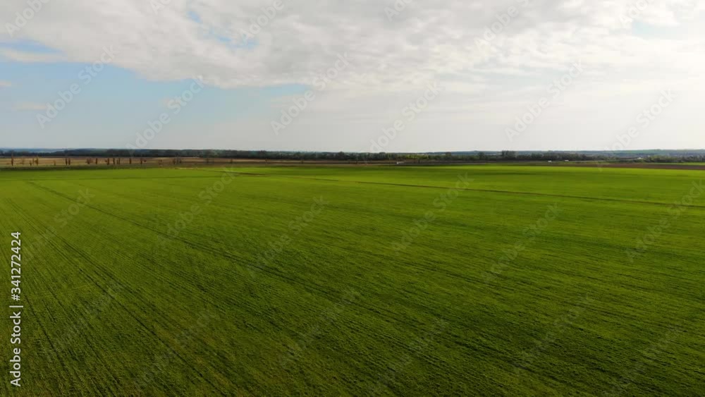 Countryside, flying over a green field, view from above. Countryside, flying over a green field, view from above.