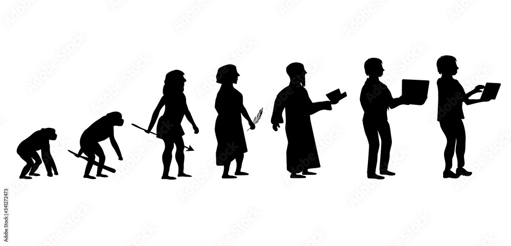 Theory of evolution of man silhouette.