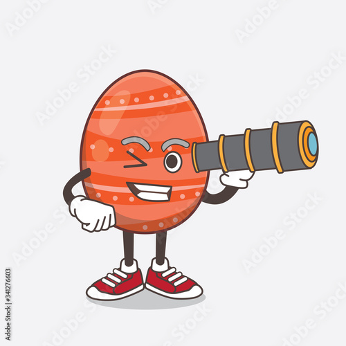 Easter Egg cartoon mascot character using a monocular