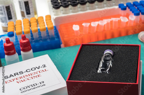 Coronacirus covid-19 experimental vaccine in a laboratory  conceptual image