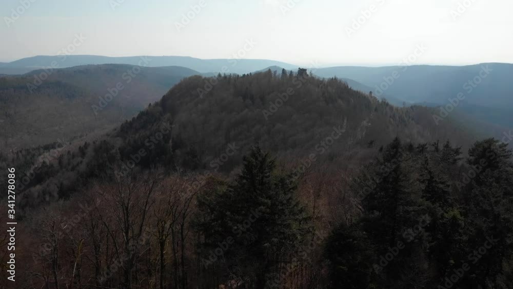 Aerial shot of Hohenbourg located in the Vosges, France.
Aerial shot of Hohenbourg located in the Vosges, France.