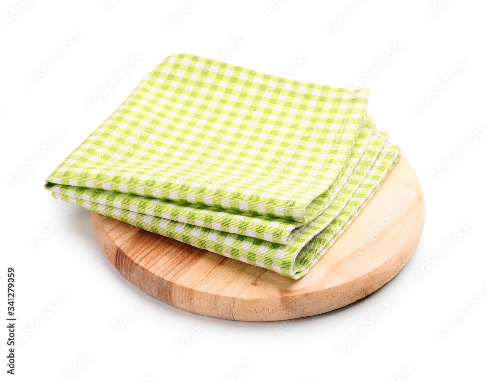 Fototapeta premium Clean napkins with cutting board on white background