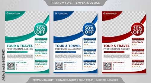 set of travel flyer layout template design with minimalist style use for travel agency promotion catalog