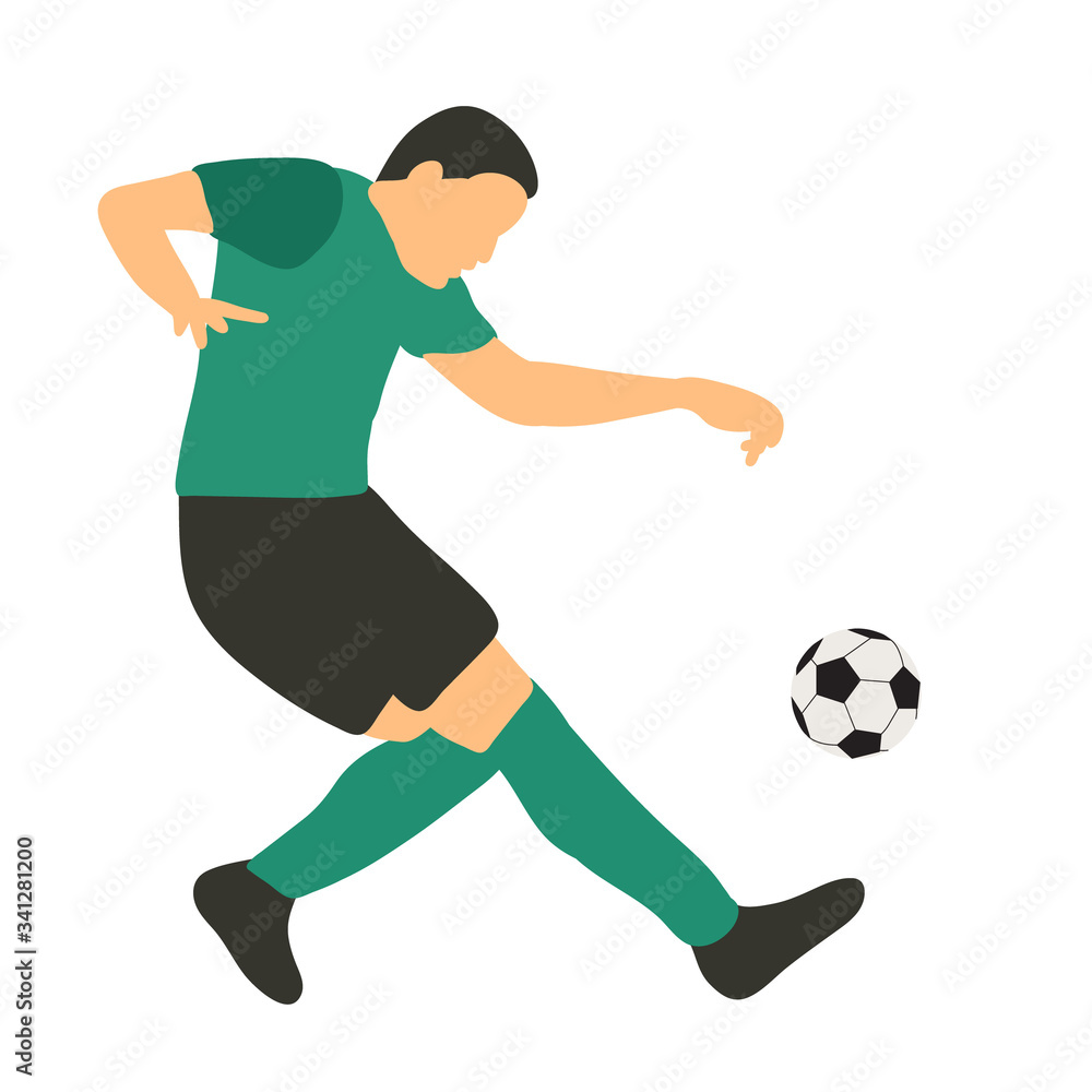  white background, in a flat style soccer player with a ball, soccer, sport