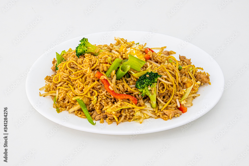 noodle tray with sauteed vegetables