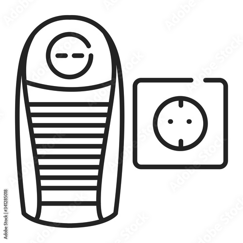 Portable heater black line icon. Small heating device. Can be used anywhere near a socket. Warms people in a cold place. Pictogram for web page, mobile app. UI UX GUI design element