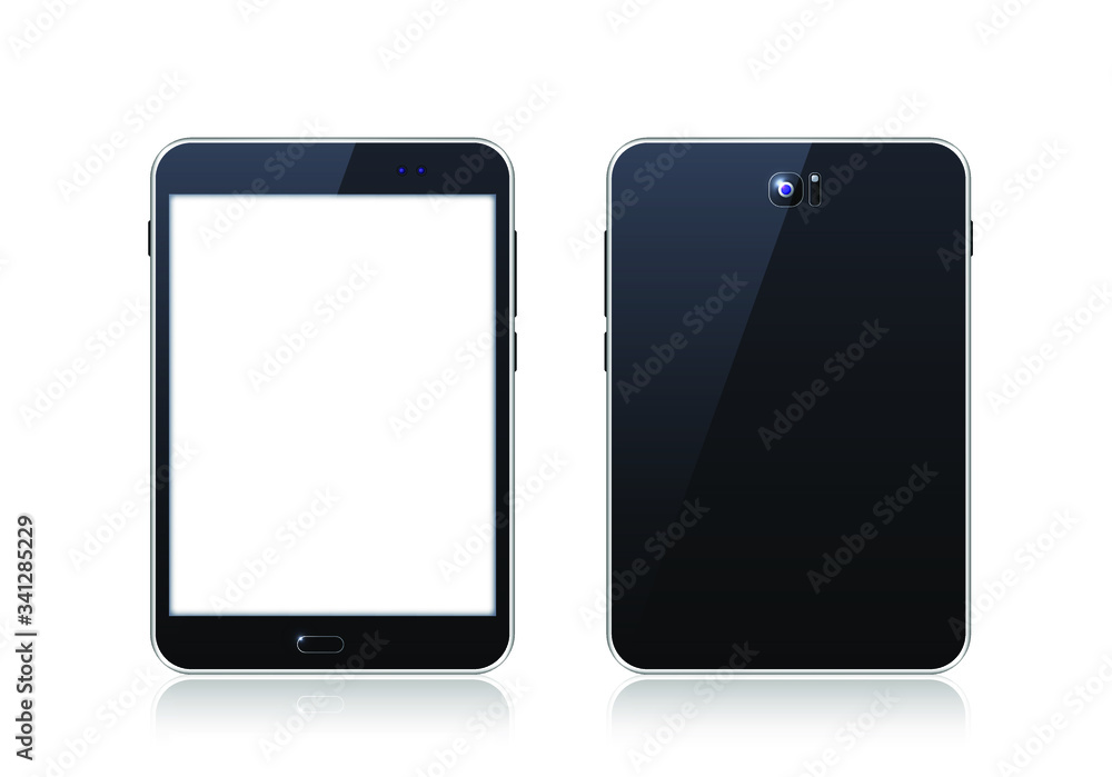 Realistic Electronic Devices on White Background. Tablet and Smartphone with Empty Screen. Isolated Vector Elements Realistic Electronic Devices on White Background. Tablet and Smartphone with Empty Screen. Isolated Vector Elements