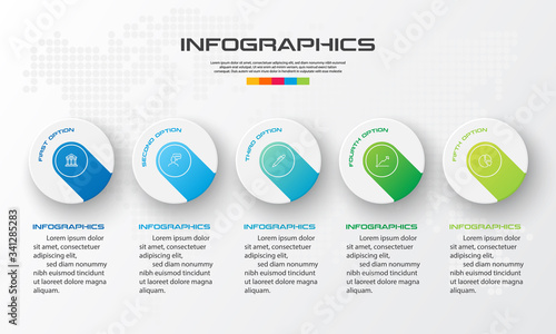 Circle chart infographic template with 5 options,Vector illustration.