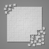 Incomplete puzzle 15x15. Jigsaw pieces mockup. 3d illustration