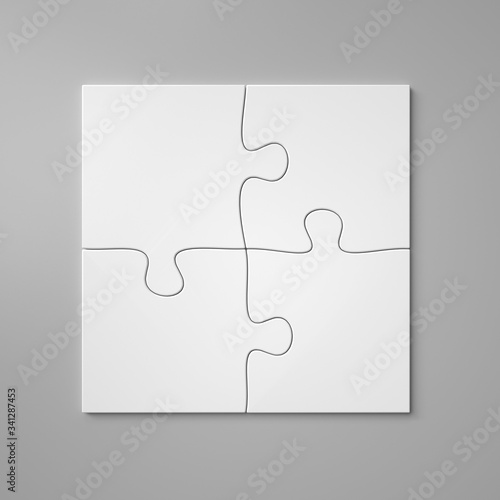 Small jigsaw puzzle 2x2 mockup. 4 pieces game. Blank template. 3d render